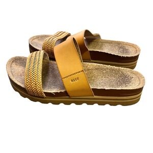 Reef Cushion Vista Hi Tan Woven Platform Slide Sandals Womens Size 11